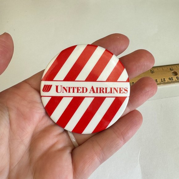 Vtg 2.25 inch Round United Airlines Souvenir Collectible Pin Red White Stripes - Picture 1 of 7